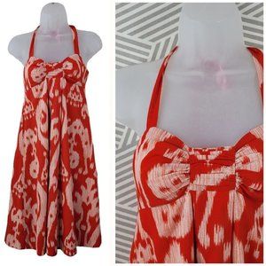 Anthropologie Meave Size 2 Dress party event Halter Tropical Ikat Orange Red